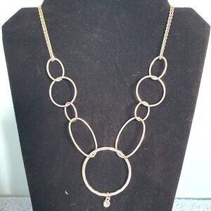 VINTAGE SILVER TONE WHITE CRYSTAL CIRCLE LINK NECKLACE